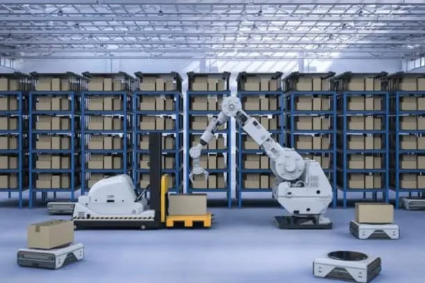 robot lifting boxes in warehouse