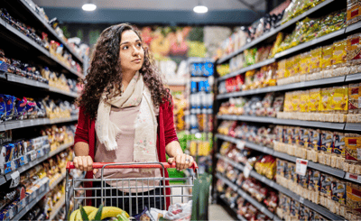 Young customer shopping in supermarket