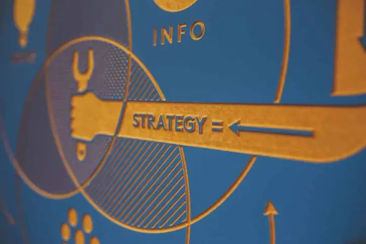A poster with a close up on the word strategy