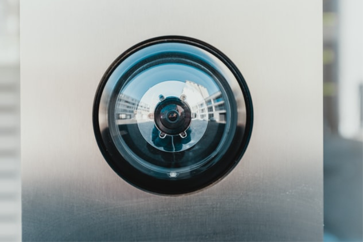 Close up of a security camera lens