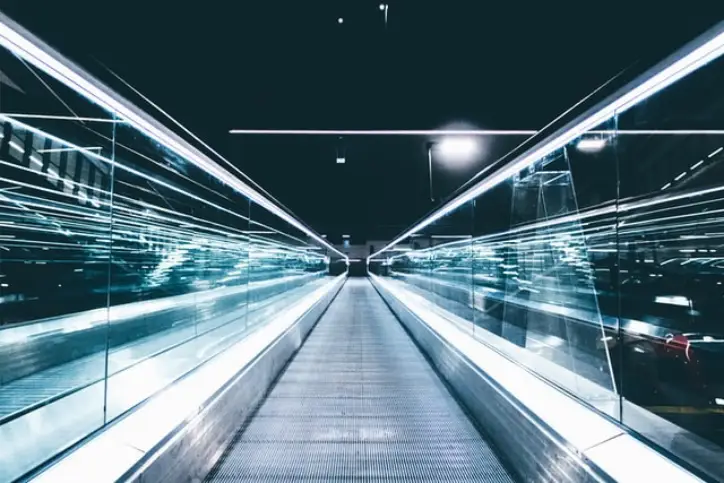 A close up of a modern moving sidewalk